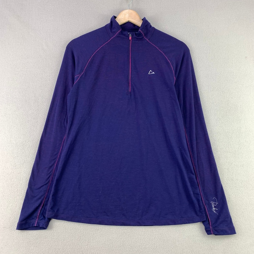 Paradox Merino Blend 1/4 Zip Top Women M Purple Activewear Thumbholes Baselayer